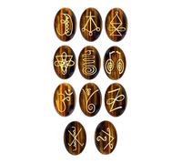 EDZZEL Occhio di tigre inciso K-ARUNA pietre di cristallo ovali simbolo Reiki 11 PCS (1 set)