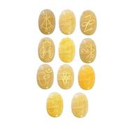 EDZZEL Pietra di cristallo ovale K-ARUNA con calcite gialla incisa, simbolo Reiki, 11 pezzi (1 set)