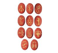 EDZZEL Pietre di cristallo con diaspro rosso inciso K-ARUNA ovale simbolo Reiki, 11 pezzi (1 set)