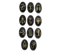 EDZZEL Pietre di cristallo ovali con simbolo Reiki K-ARUNA in nuummite nera, 11 pezzi (1 set)