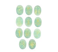 EDZZEL Pietre di cristallo ovali K-ARUNA con simbolo Reiki verde chiaro inciso, 11 pezzi (1 set)