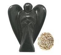 EDZZEL Statua di angelo custode in cristallo di tormalina nera, intagliata a mano, 5 pollici con selenite del deserto di rosa (1 pezzo)