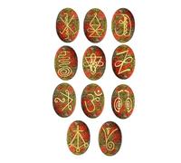 EDZZEL Unakite - Pietre di cristallo con incisione K-ARUNA ovale, simbolo Reiki, 11 pezzi (1 set)