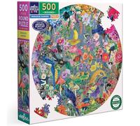 eeBoo 500 pezzi da giardino paradisiaco-Puzzle per adulti in cartone-Formato rotondo-Illustrazioni di fiori e uccelli-Diametro 58,5 cm, PZF396