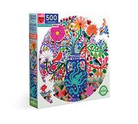 eeBoo- eeBoo's Love Piece Round Jigsaw Birds And Flowers Cartone Riciclato-Puzzle Adulto 500 Pezzi Colorati-PZFBDF