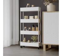 EEBOU Carrello multiuso con 4 ruote, organizer multifunzione con cestino, facile da montare e risparmiare spazio, per ufficio, cucina, bagno, soggiorno (bianco, 4 strati)