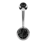 eeddoo® Doppio cristallo Piercing da ombelico acciaio argento ~ ~ 13 colori | 4 misure ~ ~ in acciaio inox/acciaio chirurgico - 1,6 X 6,8,10,12 mm - Piercing banane Belly Button Navel Curved Barbell blingworld, nero - nero/ nero, colore: argento, cod. 24370
