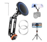 EEEKit Supporto magnetico in alluminio per treppiedi con attacco da 1/4" & Cold-Shoe, pieghevole a 180°, supporto magnetico regolabile per smartphone, ideale per vlogging, live streaming e viaggi