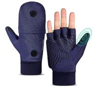 EEFOW Guanti invernali a mezza dita, da uomo, per attività all'aria aperta, termici, antivento, antiscivolo, con touch screen caldo, per ciclismo, sci, lavoro, calcio, moto, blu, L