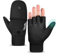 EEFOW Winter Fingerless Gloves Mittens for Men & Women: Cold Weather Windproof Warm Running Cycling Lightweight Touch Screen Mittens Black S