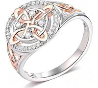 Eeiiey Anello con nodo da strega, anello di protezione per il nodo della strega, realizzato a mano, design con nodo in argento con dettagli in oro rosa, protegge i tuoi cari, gioiello vintage regalo