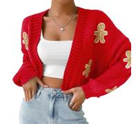 EEJBYTDI Cardigan con omino di Pan di Zenzero di Natale, Cardigan da Donna con Pan di Zenzero, Maglioni Natalizi Aperti sul Davanti da Donna (Red,XL)