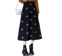 EEJBYTDI Gonne Lunghe da Donna in Velluto a Coste con Ricami Floreali, Gonna Midi Lunga in Velluto a Coste con Tasche, con Tasche gonne Invernali (Large,Black)