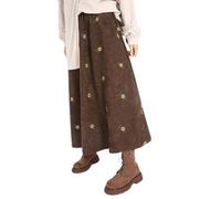 EEJBYTDI Gonne Lunghe da Donna in Velluto a Coste con Ricami Floreali, Gonna Midi Lunga in Velluto a Coste con Tasche, con Tasche gonne Invernali (X-Large,Brown)