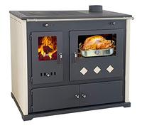 EEK A+, Metallo stufa a legna con vano cottura e piastra di cottura Practik Lux 9,5 kW, stufa da officina, stufa svedese, Beige/Nero