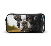 Eekstdbn Astuccio per cancelleria da ufficio con cucciolo di cane Boston Terrier, semplice e robusto, con chiusura a cerniera, portatile, per ufficio, viaggi, borsa multiuso