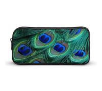 Eekstdbn Astuccio per matite con piume di pavone verde, organizer per cancelleria da ufficio, semplice e robusto, con chiusura a cerniera, borsa multiuso da viaggio per ufficio