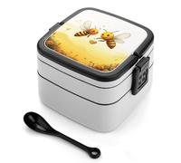 Eekstdbn Bee Love Honey - Bento box a doppio strato, a prova di perdite, con manico, include cucchiaio, impilabile, portapranzo, per cenare fuori, lavoro, picnic e viaggi