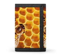 Eekstdbn Bee On Honeycomb Trifold Portafoglio, porta carte e denaro Oganizer sottile elegante mini portamonete con cerniera tasca portamonete per uomini e donne