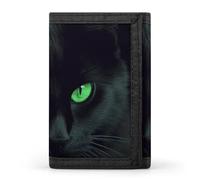 Eekstdbn Black Cat Green Eyes Portafoglio a tre ante, porta carte e denaro Oganizer sottile elegante mini portamonete con cerniera tasca portamonete per uomini e donne