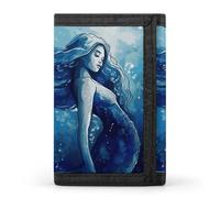 Eekstdbn Blue Mermaid Trifold Portafoglio, porta carte e denaro Oganizer sottile elegante mini portamonete con cerniera tasca portamonete per uomini e donne