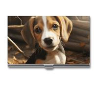 Eekstdbn Carino Beagle - Custodia per biglietti da visita per donne o uomini, con chiusura a scatto, portatile, porta carte di credito, per riunioni di lavoro