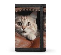 Eekstdbn Cat Peeks Out Portafoglio a tre pieghe, porta carte e denaro Oganizer sottile elegante mini portamonete con cerniera tasca portamonete per uomini e donne