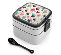 Eekstdbn Cupcake Candy Hearts Sweet Bento Box a doppio strato a prova di perdite con maniglia Lunchbox include cucchiaio impilabile Bento Lunch Box per mangiare fuori, lavoro, picnic viaggi