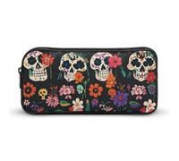 Eekstdbn Day of The Dead Floral Skull Pattern Pencil Case Office Stationery Organizer Semplice Robusta Chiusura a Cerniera Portamatite Portatile Ufficio Viaggi Borsa Multiuso