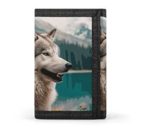 Eekstdbn Divertente portafoglio a tre ante con lupo, porta carte di credito e portamonete, sottile ed elegante, mini portamonete con cerniera, per uomini e donne