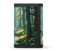 Eekstdbn Enchanted Wilderness Fantasy on Dark Green Trifold Portafoglio, porta carte e denaro Oganizer sottile elegante mini portamonete con cerniera tasca portamonete per uomini e donne