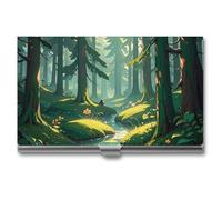 Eekstdbn Enchanted Wilderness Fantasy su custodia per biglietti da visita verde scuro, per donne o uomini, chiusura a scatto, porta nome, porta carte di credito, per riunioni di lavoro