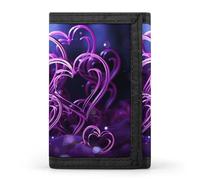 Eekstdbn Fashion Purple Hearts Trifold Portafoglio, porta carte e denaro Oganizer sottile elegante mini portamonete con cerniera tasca portamonete per uomini e donne