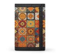 Eekstdbn Gruppo di portafoglio geometrico marocchino a tre ante, porta carte e denaro Oganizer sottile elegante mini borsa portamonete con cerniera tasca portamonete credito per uomini e donne