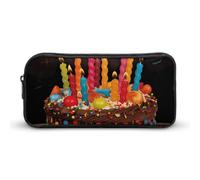 Eekstdbn Happy Birthday Big Cake Pencil Case Office Stationery Organizer Semplice Robusta Chiusura a Cerniera Portatile Astuccio Portamatite Ufficio Viaggi Borsa Multiuso