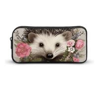 Eekstdbn Hedgehog in Floral Wreath Pencil Case Office Stationery Organizer Semplice Robusta Chiusura a Cerniera Portatile Astuccio Portamatite Ufficio Viaggi Borsa Multiuso