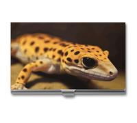 Eekstdbn Leopard Little Gecko - Custodia per biglietti da visita per donne o uomini, chiusura a scatto, porta nome, porta carte di credito, per riunioni di lavoro
