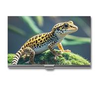 Eekstdbn Leopard Little Gecko - Custodia per biglietti da visita per donne o uomini, chiusura a scatto, porta nome, porta carte di credito, per riunioni di lavoro