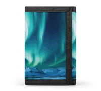 Eekstdbn Northern Lights - Portafoglio a tre pieghe, porta carte e denaro, sottile ed elegante, mini portamonete con cerniera, tasca portamonete per uomini e donne