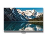 Eekstdbn Panorama of The Lake Louise Mountains, custodia per biglietti da visita per donne o uomini, chiusura a scatto, porta nome, porta carte di credito, per riunioni di lavoro