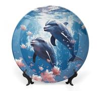 Eekstdbn Piatto decorativo in porcellana Bone China da 17,8 cm, con delfini innamorati, piatti piani in ceramica ornamenti in ceramica per decorazione da parete Artigianato artistico Ornamenti in