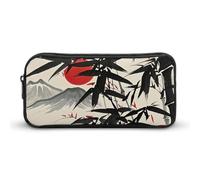 Eekstdbn Pittura a inchiostro di sole rosso e montagne astuccio per cancelleria per ufficio organizzatore semplice robusta chiusura a cerniera astuccio portatile borsa multiuso da viaggio per ufficio