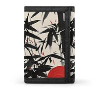 Eekstdbn Pittura a inchiostro di sole rosso e montagne portafoglio a tre pieghe, custodie per carte e denaro Oganizer sottile elegante mini portamonete con cerniera tasca portamonete credito per