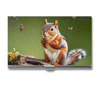 Eekstdbn Porta biglietti da visita con uccelli, scoiattoli, insetti, per donne o uomini, con chiusura a scatto, portatile, porta nome, porta carte di credito, per riunioni di lavoro