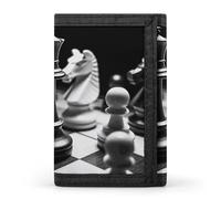 Eekstdbn Portafoglio a tre ante a scacchi, nero e bianco, porta carte e portamonete, sottile ed elegante, mini portamonete con cerniera, tasca portamonete per uomini e donne