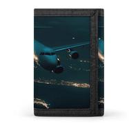 Eekstdbn Portafoglio a tre ante con aereo che vola di notte, porta carte e denaro Oganizer sottile elegante mini portamonete con cerniera tasca portamonete per uomini e donne