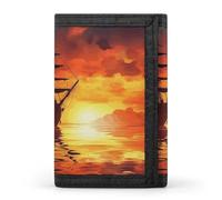 Eekstdbn Portafoglio a tre ante con barca a vela sull'acqua, porta carte e denaro Oganizer sottile elegante mini portamonete con cerniera tasca portamonete per uomini e donne