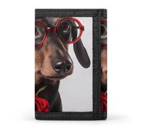 Eekstdbn Portafoglio a tre ante con cane con rose, porta carte e denaro Oganizer sottile elegante mini portamonete con cerniera tasca portamonete per uomini e donne