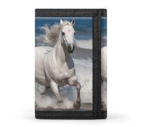 Eekstdbn Portafoglio a tre ante con cavallo bianco che corre sul mare, porta carte e denaro Oganizer sottile elegante mini portamonete con cerniera tasca portamonete per uomini e donne