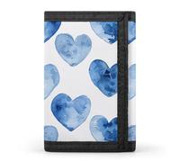 Eekstdbn Portafoglio a tre ante con cuore blu disegnato a mano, porta carte e denaro Oganizer sottile elegante mini portamonete con cerniera tasca portamonete credito per uomini e donne